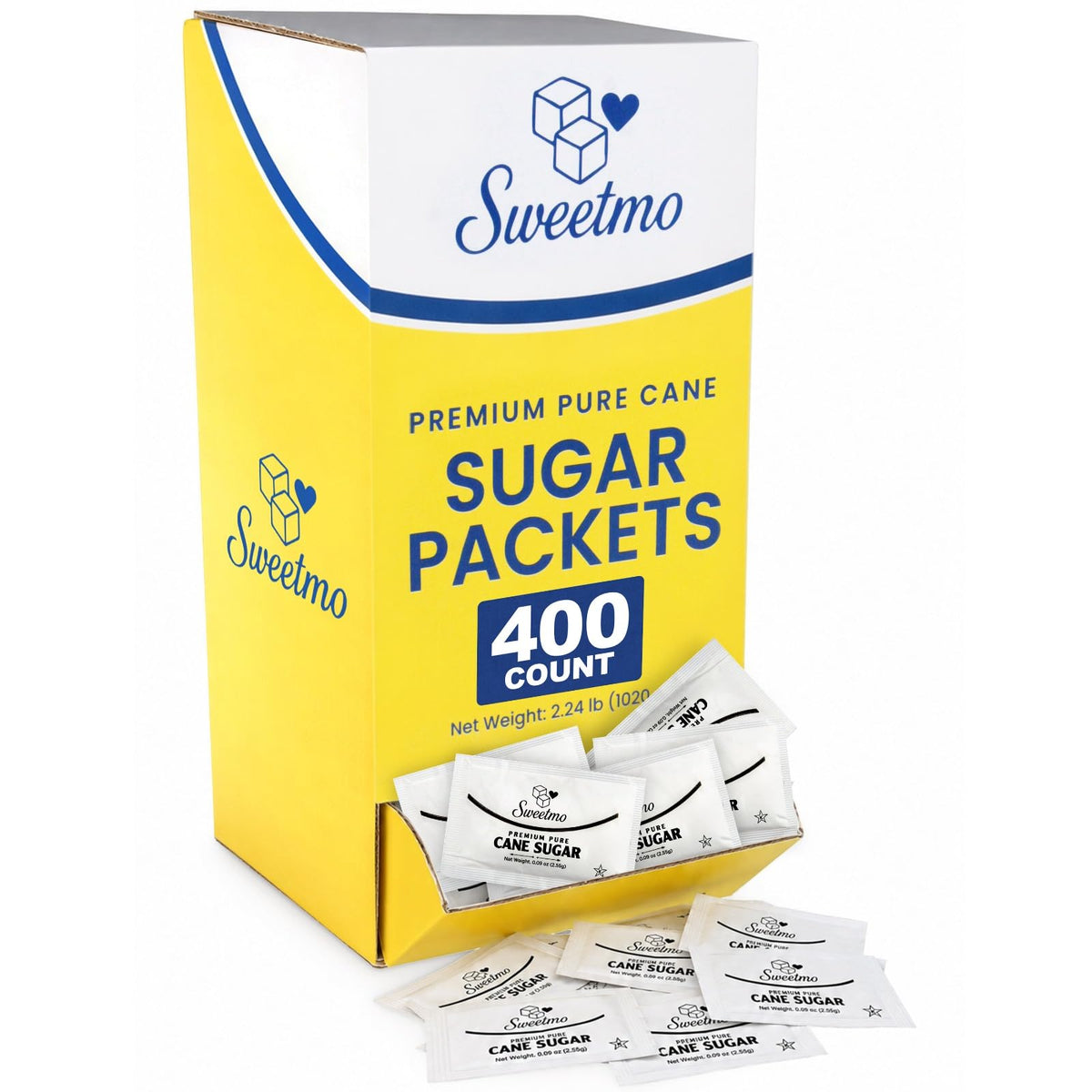 Sugar packets - 400 Count Dispenser Box, Pure Cane White Granulated Sugar Packets, Individual Wrapped, Bulk Packets