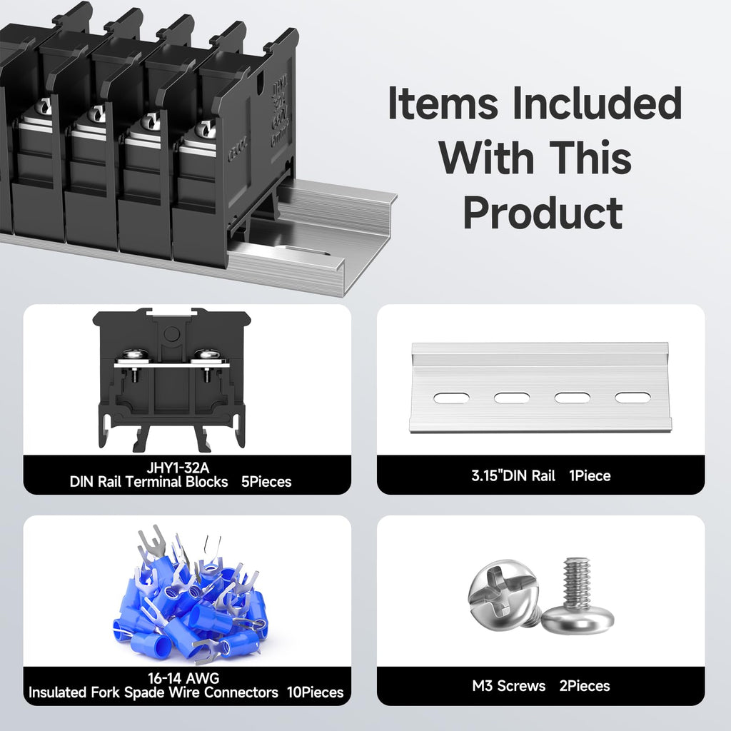GUETNEU 5Pcs JHY1 DIN Rail Terminal Blocks, 660V 32A, 6mm²
