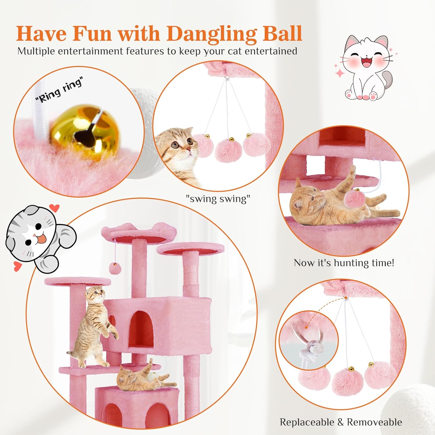 54 Inch Cats Tree Tower, Multi-Level with Scratching Post, Indoor Cat Tree Condo with Climbing Ladder, Plush Toy