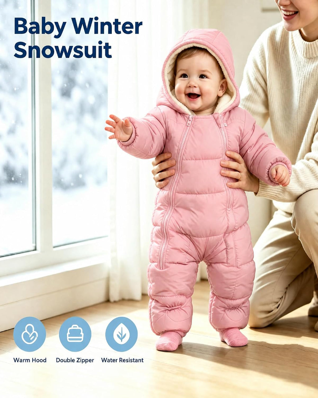 Baby Snowsuit Infant Winter Jumpsuit 0-24M Toddler Footed Jacket Unisex Warm Hooded Outfit Thick Fleece Coat