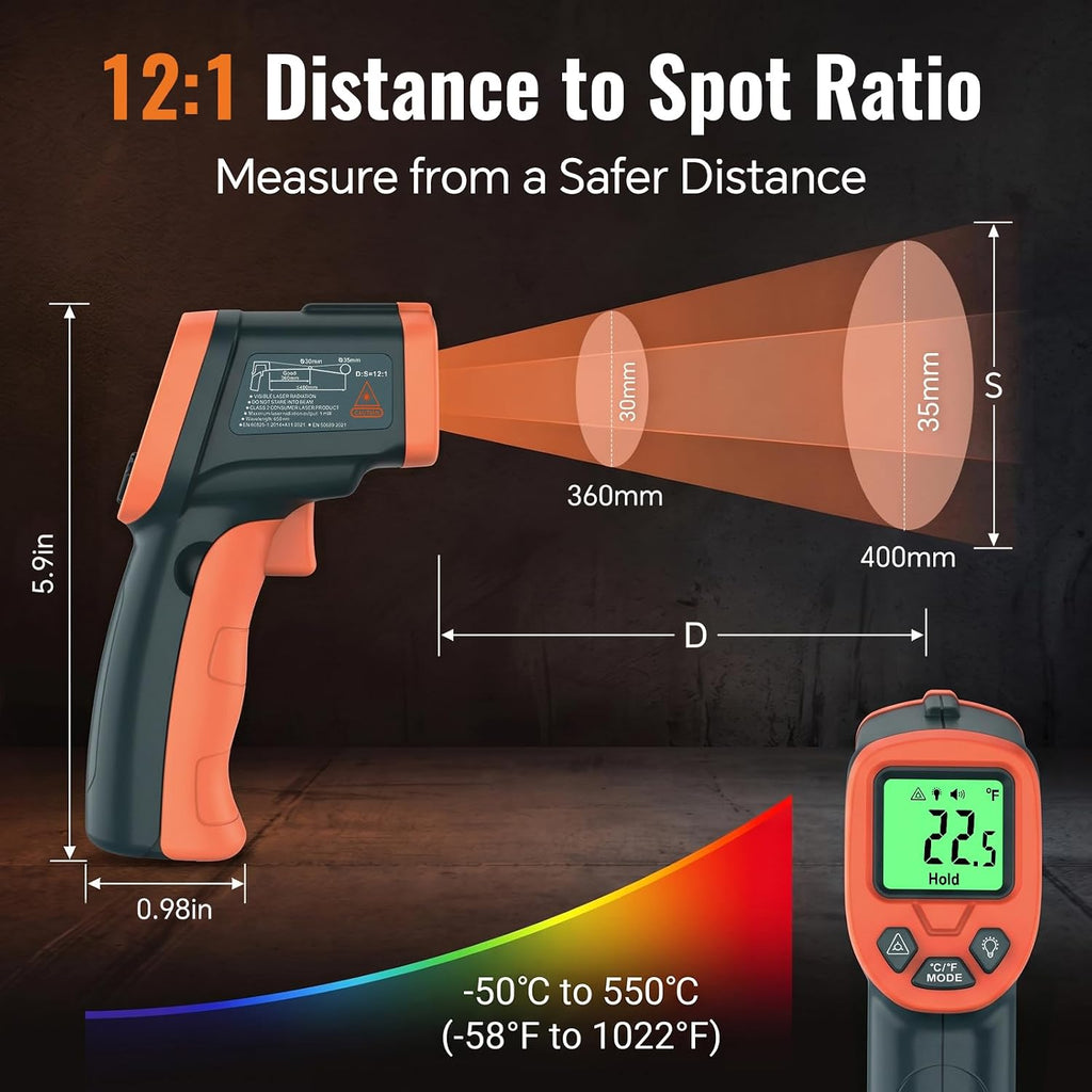 Infrared Thermometer Laser Temperature Gun, Adjustable Emissivity