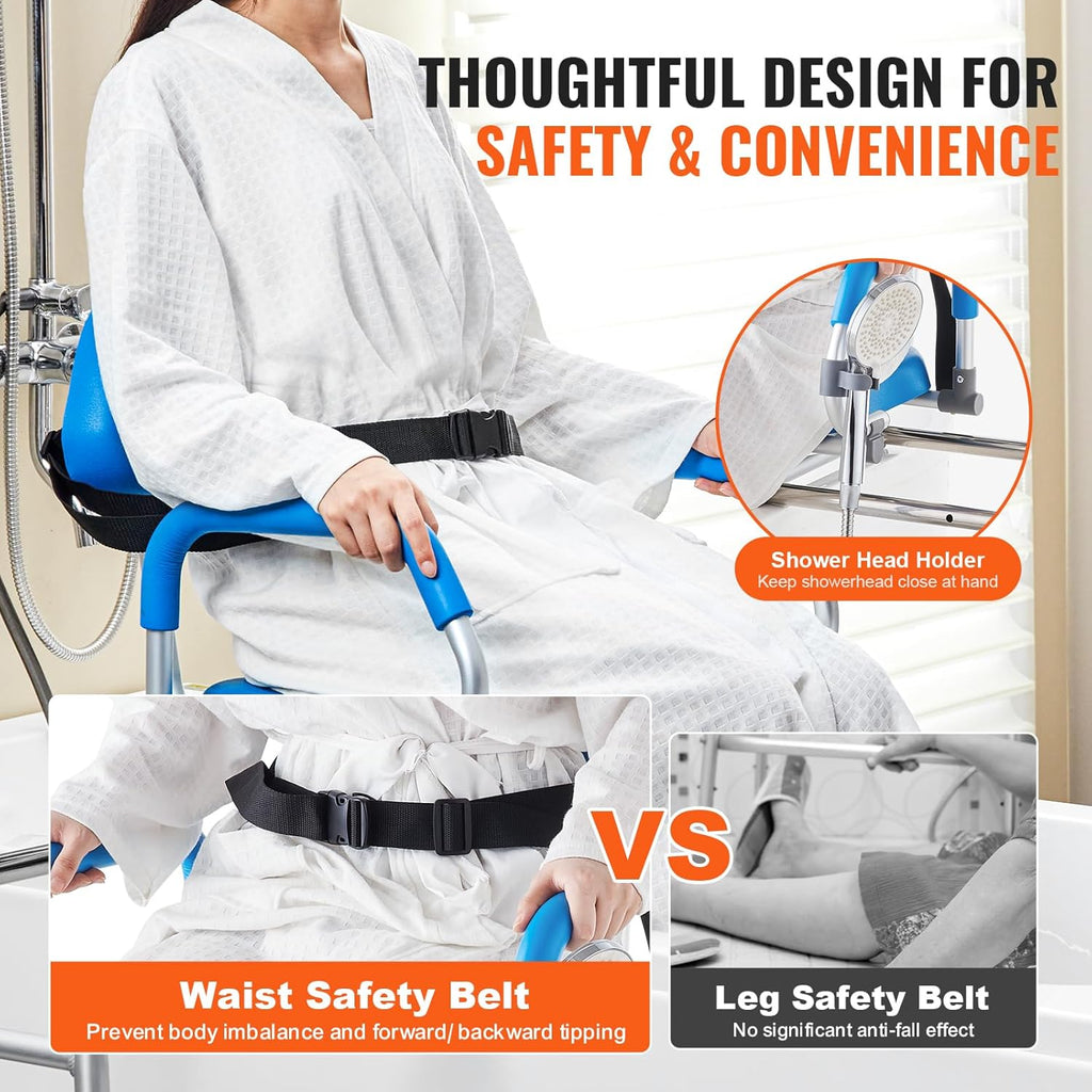Sliding Tub Transfer Bench with 360 Degree Swivel Seat, Sliding Shower Chair with Pivoting Armrest & Padded Seat and