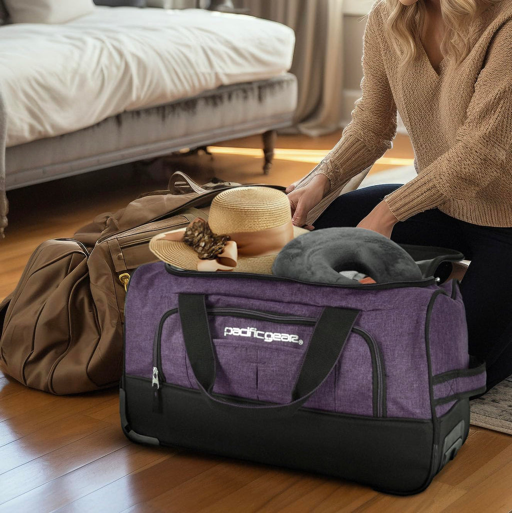 Duffel Bag with Rolling Wheels, Purple