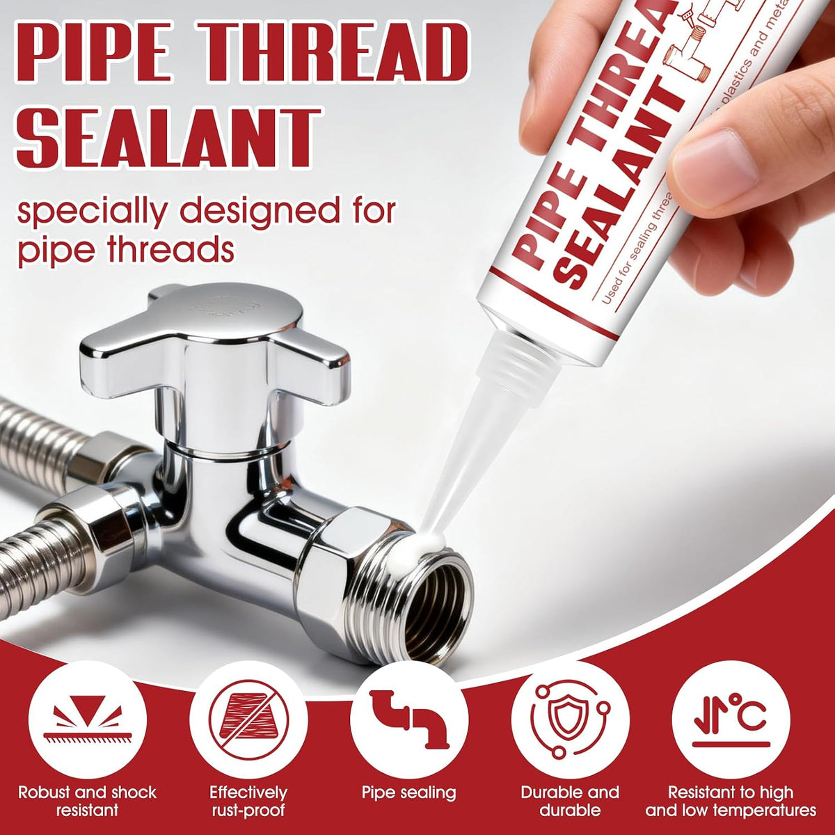 Pipe Thread Sealant, Lubricates & Seals Threads, Leak-Proof 100ml | High Vibration & Temperature Resistant,Leak-Proof