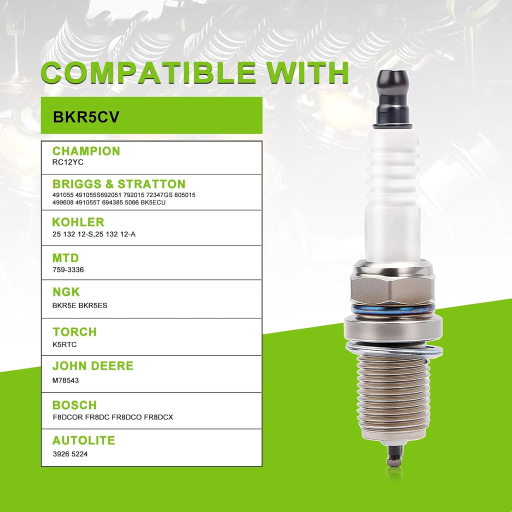 RC12YC Spark Plug for BS 491055 491055S 491055T 792015 692051 694385 759-3336 John Deere M78543 M87543 Kohler 12 132 02 (Pack of 2)