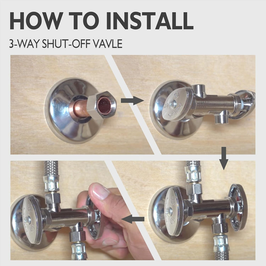 TTFLEX Dual Shut Off Valve 1/2" NOM x 3/8" COMP x 3/8" COMP, Quarter Turn | Double Shut Off Valve Kitchen Sink, Water