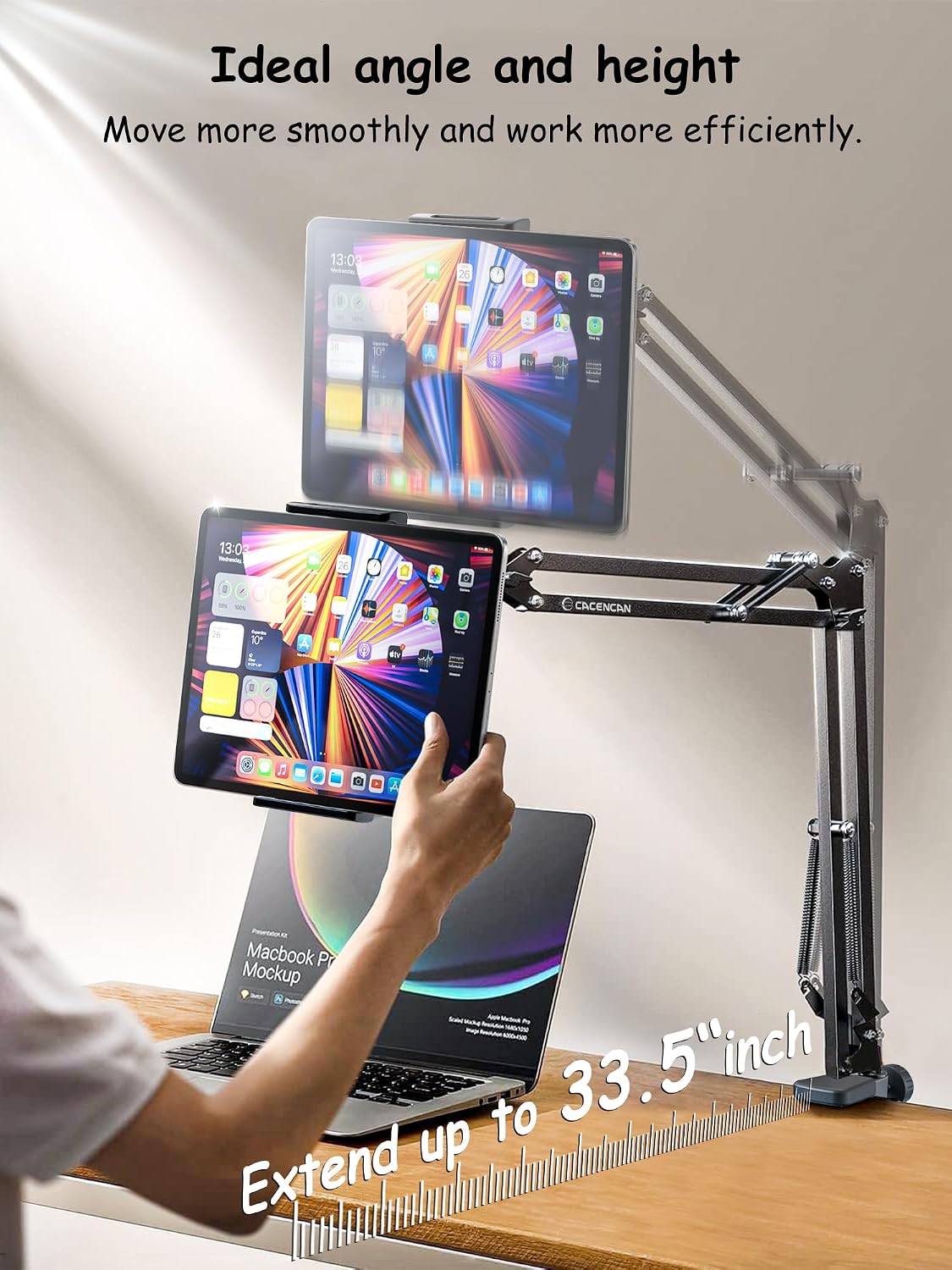 33.5 Inch Tablet Stand, Adjustable Gooseneck Tablet Arm, Universal Tablet Holder Stand for Bed Desk, 360° Rotation
