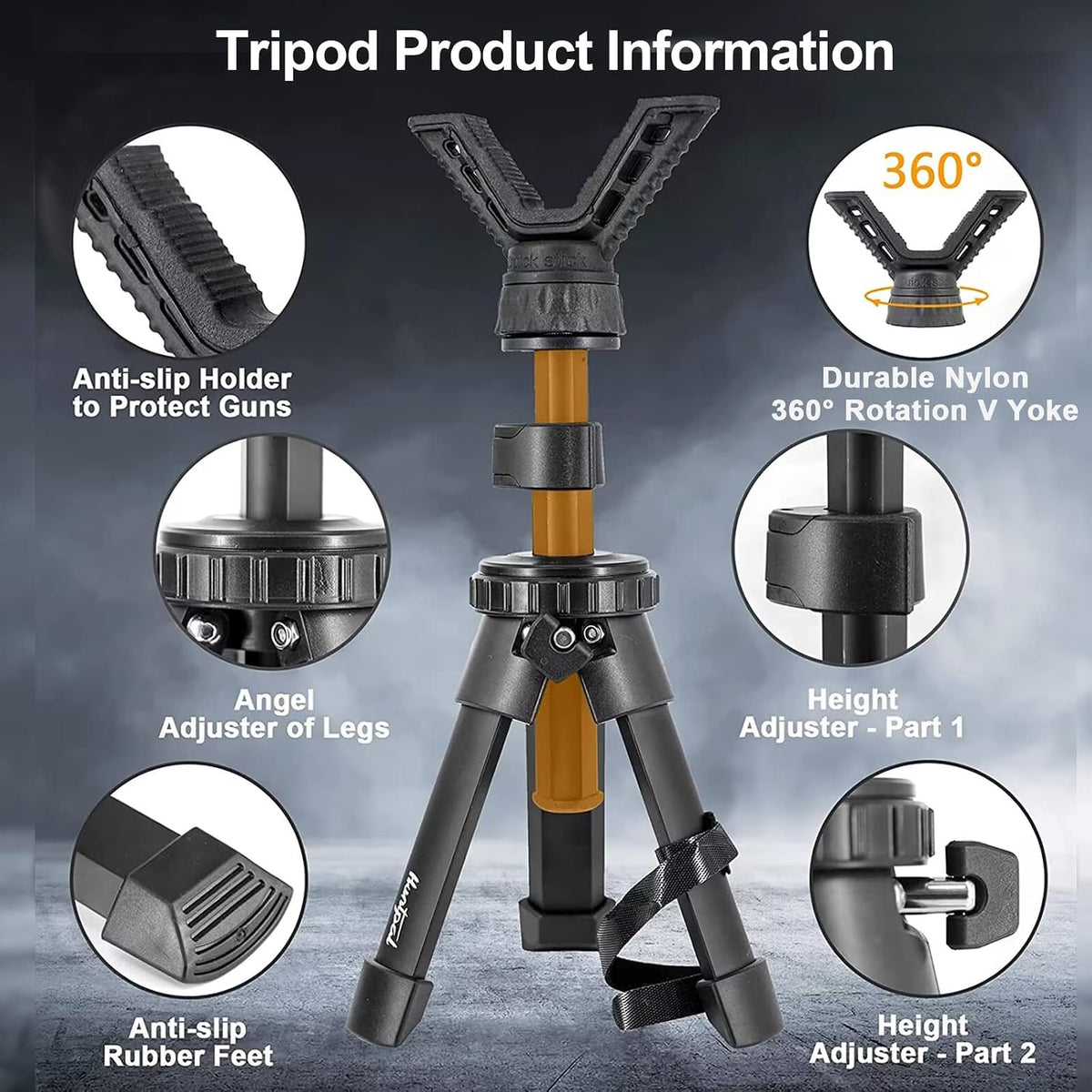 Tripod Shooting Stick Rifle Table Shooting Rest, for Range Practice | Portable, Adjustable Height, Compact Aluminum