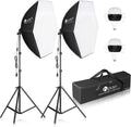 Softbox Photography Lighting Kit, 30"X30" Softbox Lighting Kit, 2pcs E27 Socket 5400K LED Bulb, Photo Studio Light