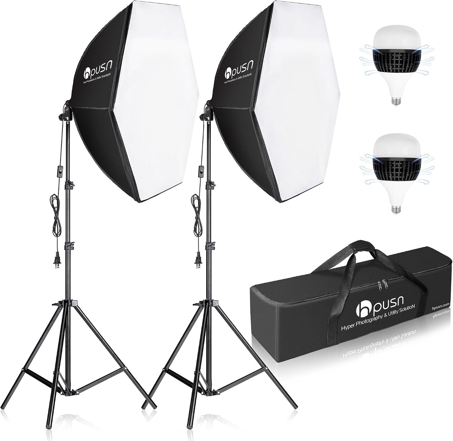 Softbox Photography Lighting Kit, 30"X30" Softbox Lighting Kit, 2pcs E27 Socket 5400K LED Bulb, Photo Studio Light