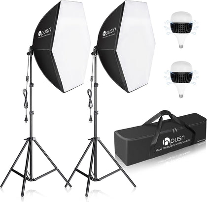 Softbox Photography Lighting Kit, 30"X30" Softbox Lighting Kit, 2pcs E27 Socket 5400K LED Bulb, Photo Studio Light
