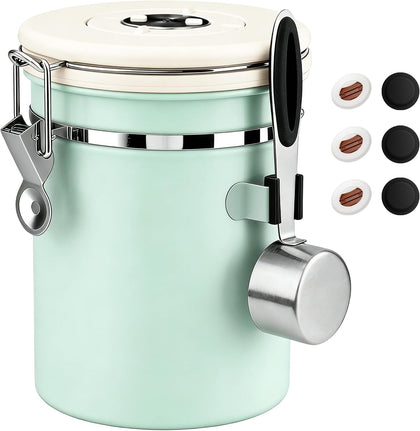 Coffee Canister Airtight, Stainless Steel Bean Storage Container with Date Tracker & Scoop, Grounds Sugar Flour Tea