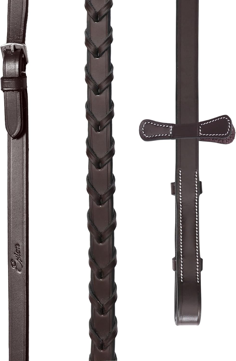 Exion Hunter Anatomic English Bridle for Horses – Padded Fancy Stitched Leather Bridle with Braided Reins – Ergonomic