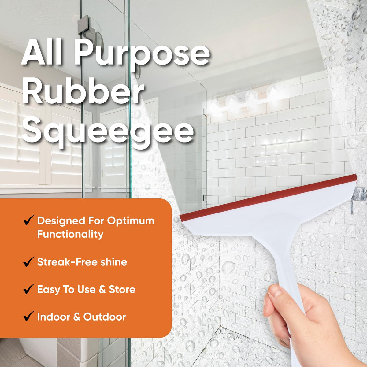 6” Window Squeegee with Grip Handle and Hanging Hook. (Red)