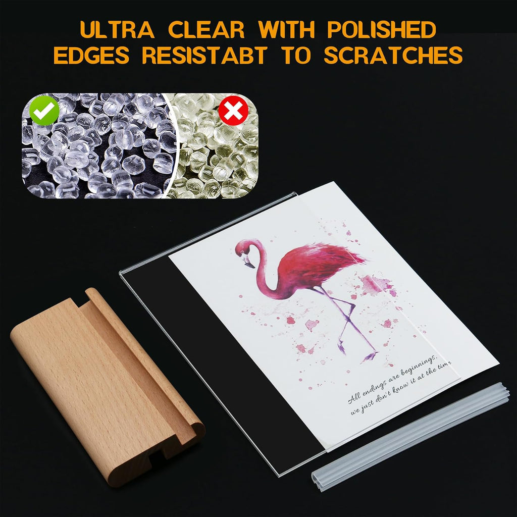 L/T Shape Clear Acrylic Sign Holder with Wood Base | Sign Holder for Office School Restaurant ,Table Menu Display