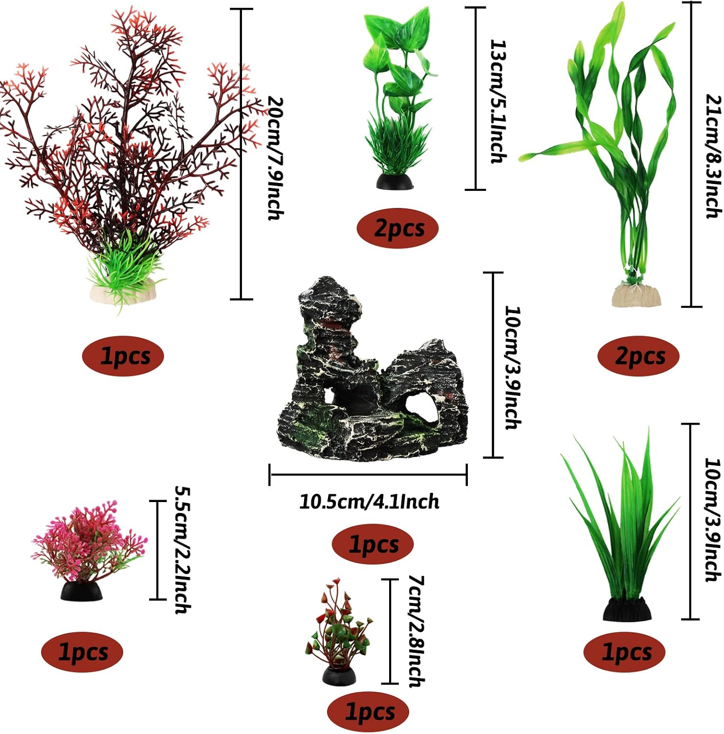 Fish Tank Decorations Plants with Resin Cave Rock View, 9pcs Aquarium Decorations Plants Plastic,Fish Tank