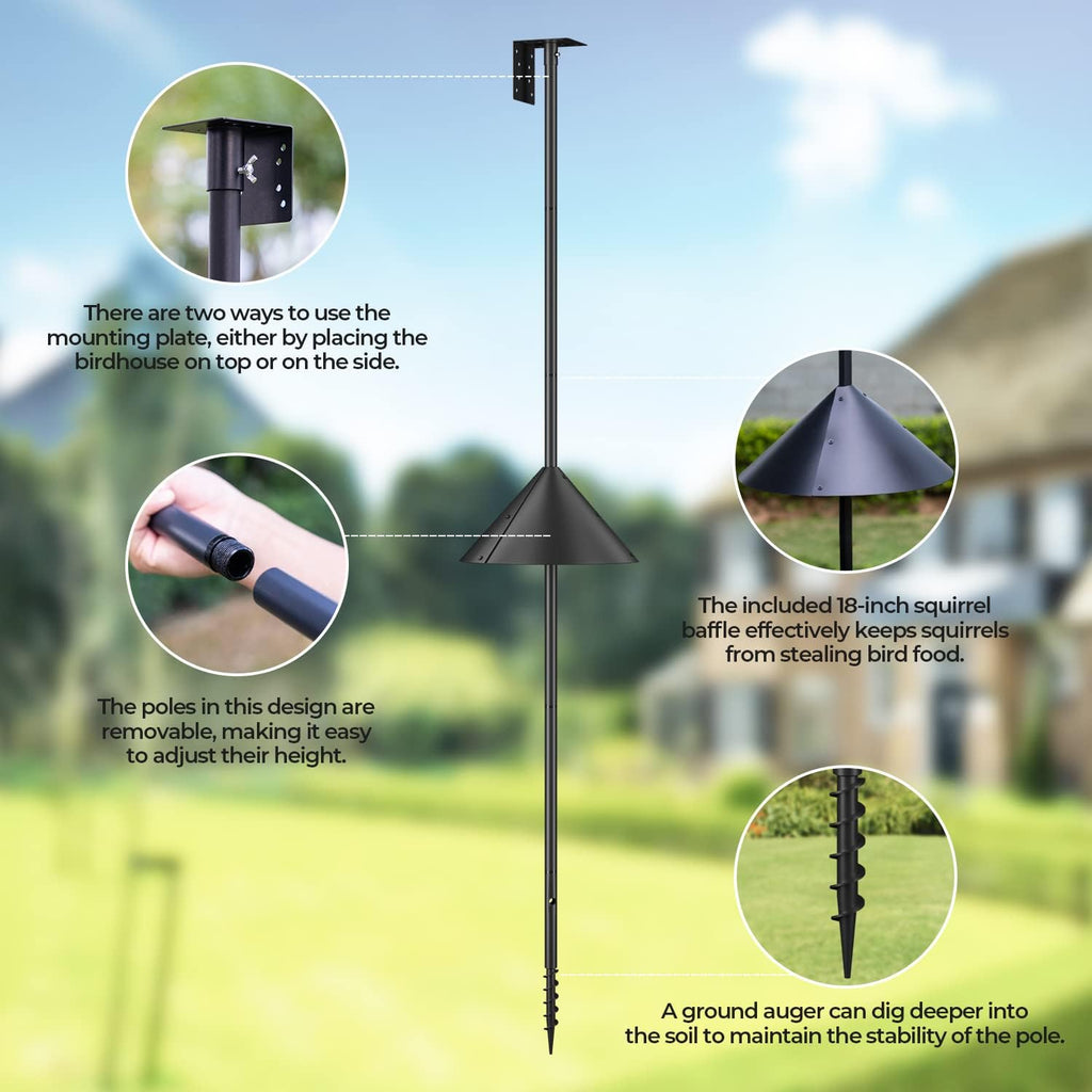 92 Inch Bird House Pole Mount Kit, Adjustable Heavy Duty Feeder Pole for Outdoors, Feeding Station With Squirrel