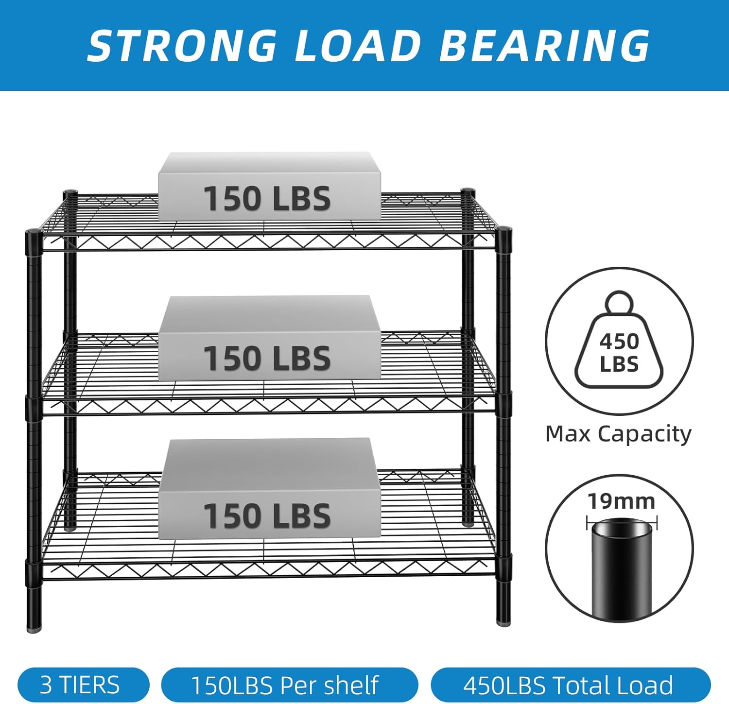 3-Shelf Adjustable Metal Shelf Wire Shelving Unit Storage Rack Display Shelf for