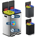 16 Gallon / 60L Dual Kitchen Trash Can & Recycle Bin, 2x8 Gal Removable Buckets, Soft-Close Stainless Steel Step