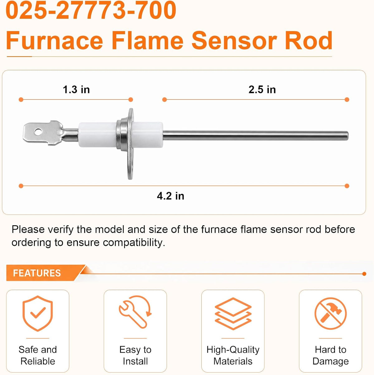 025-27773-700 Furnace Flame Sensor Rod, for York, Coleman, Luxaire