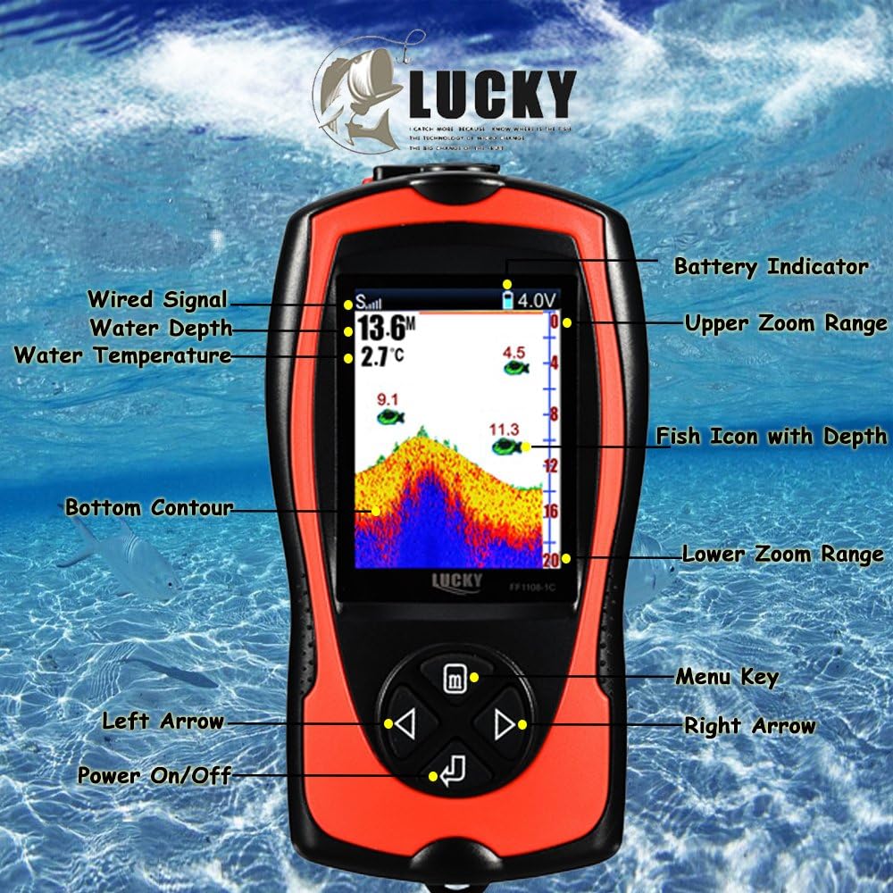 Portable Fish Finder Handheld Kayak Fish Finders Wired Fish Depth Finder Sonar Sensor Transducer for Boat Fishing Sea