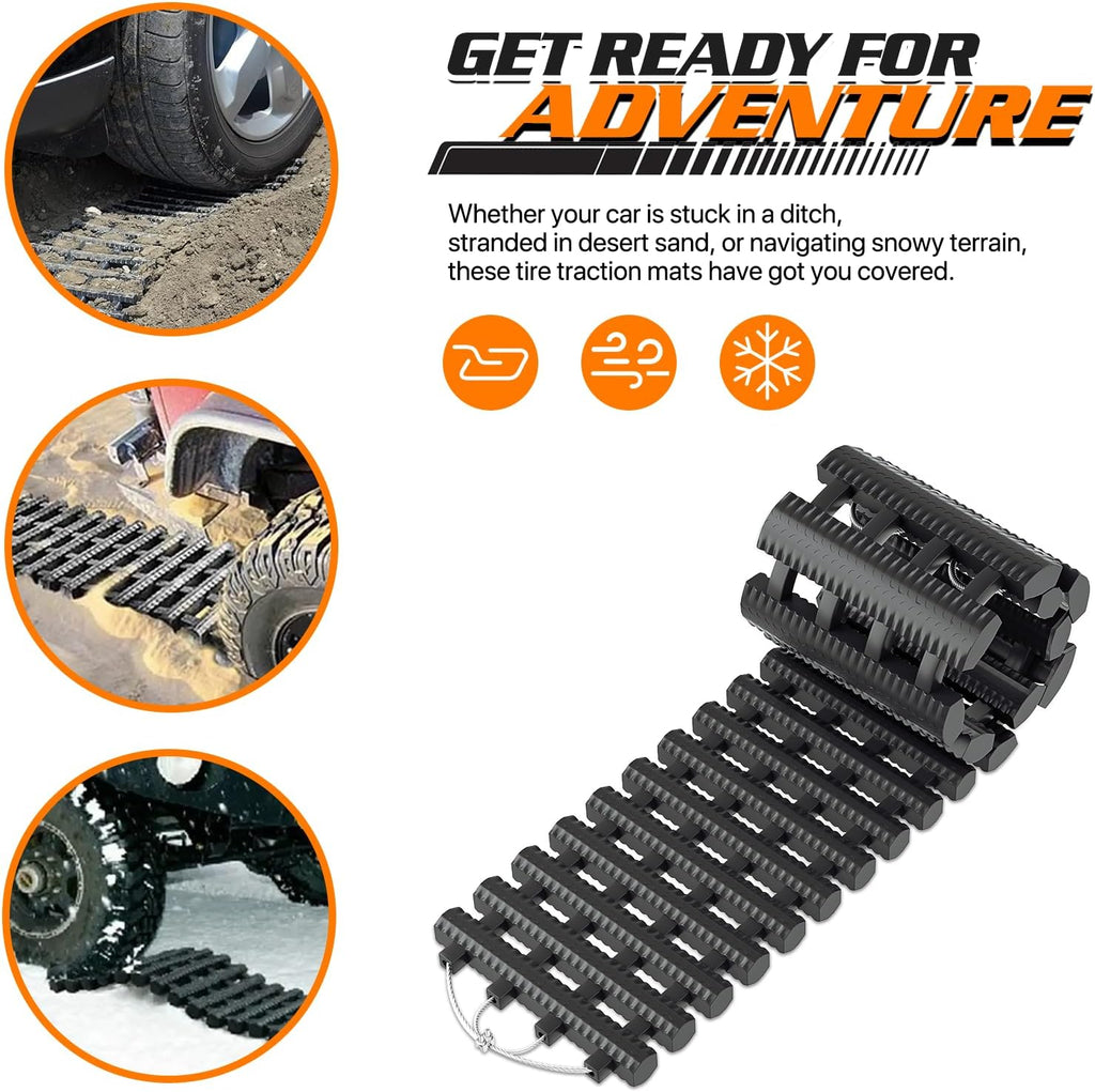 Snow Tire Traction Mats Portable Recovery Tracks for Vehicle in Mud, Snow, Ice, and Sand, 32" Coilable Recovery