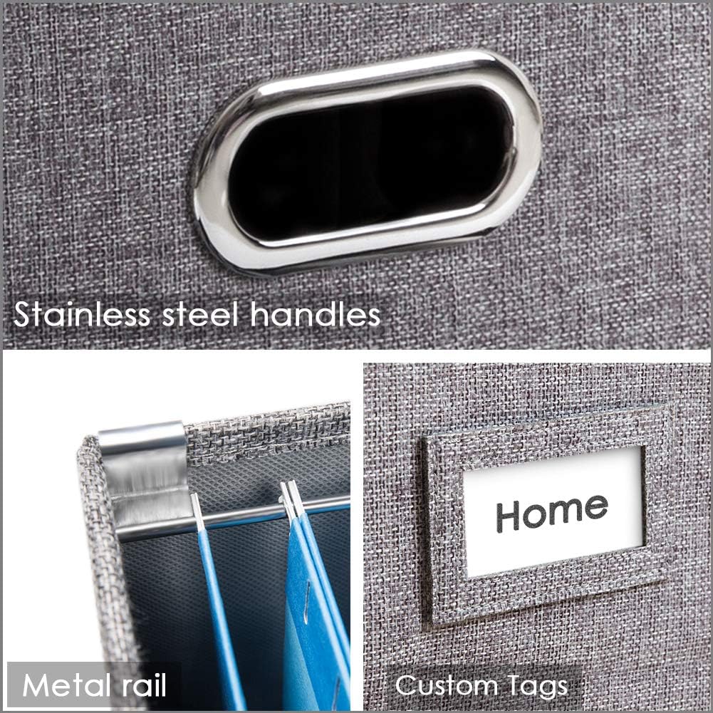 File Organizer Box - Set of 1 Collapsible Decorative Linen Filing Storage Hanging File Folders with Lids Office