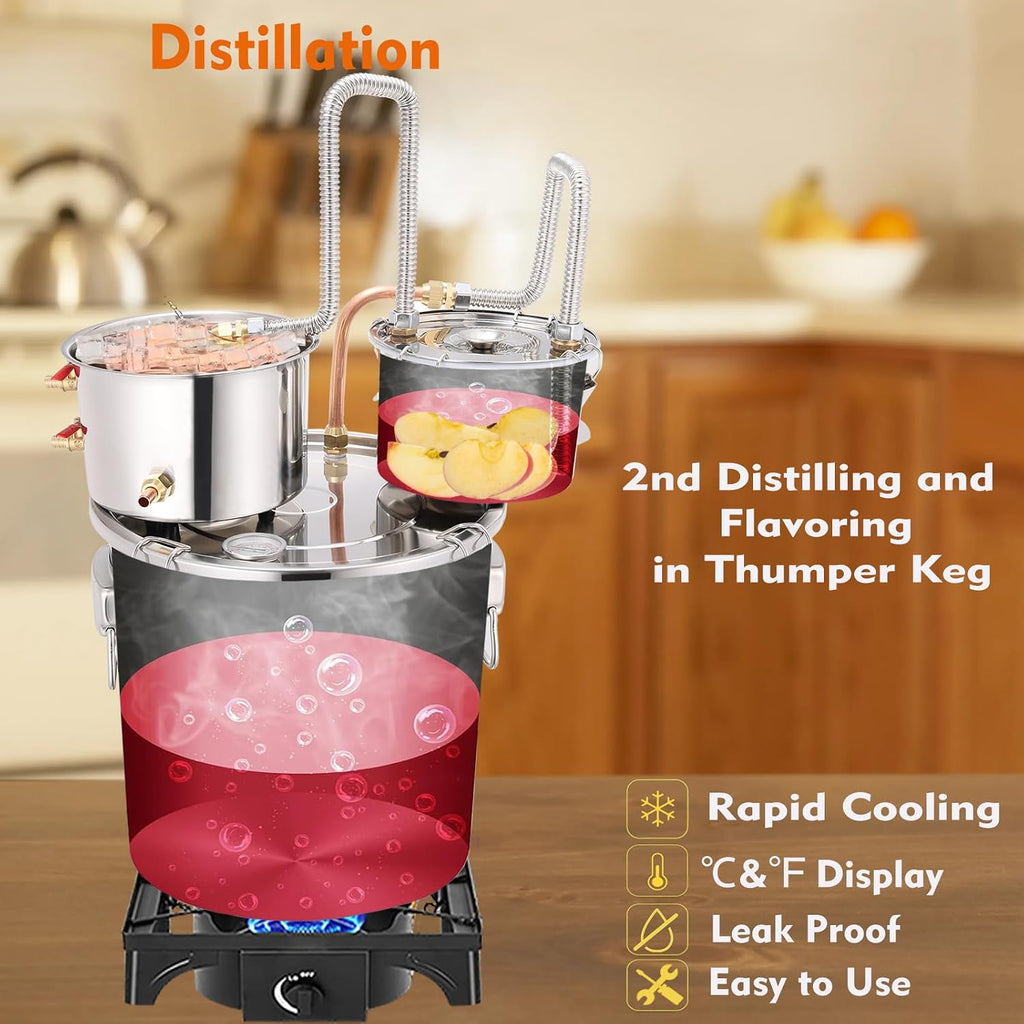 Alcohol Still 5 Gallon 3 Pots Shine Still Distillery Kit for Alcohol Stainless Copper Tube Complete with Thumper Keg