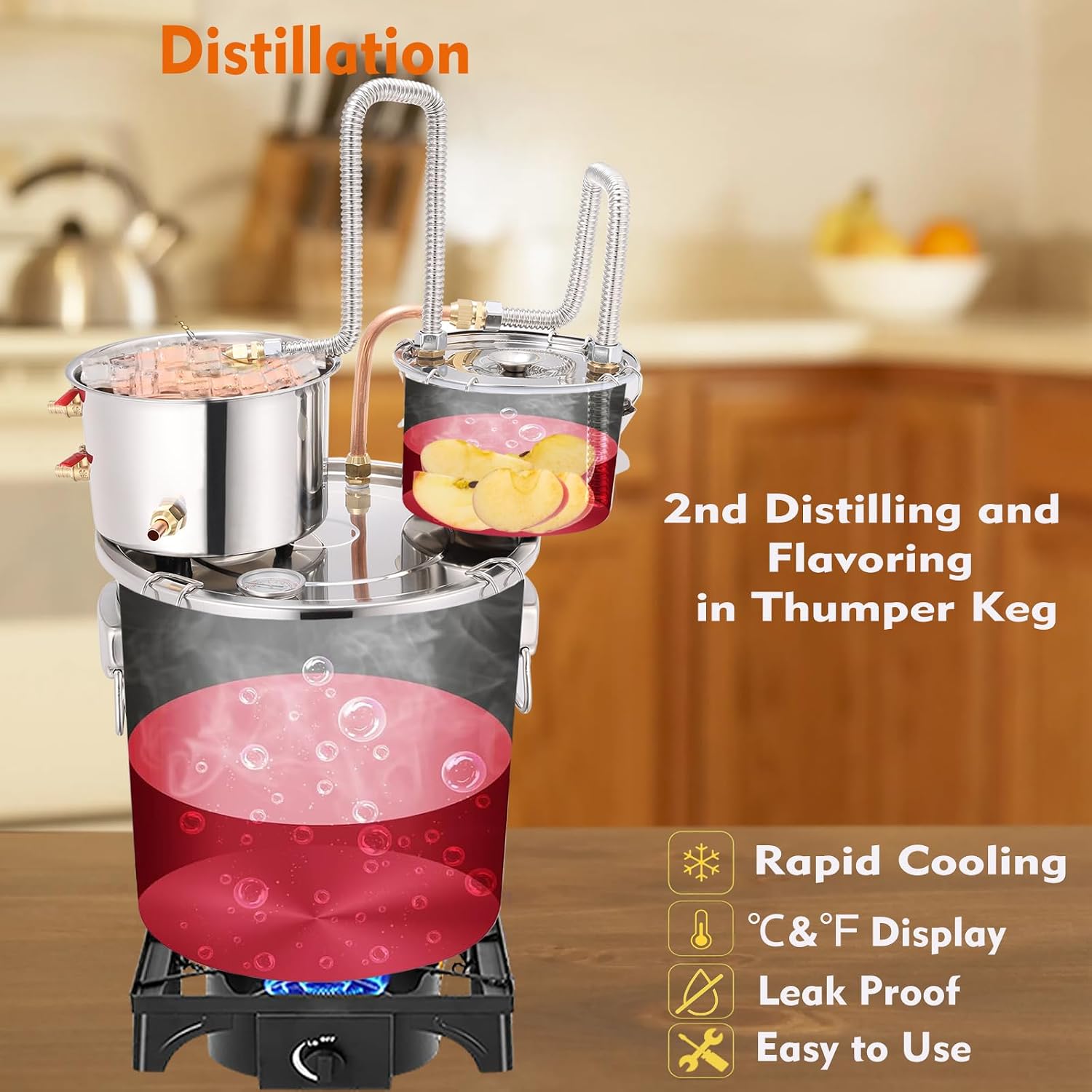 Alcohol Still 5 Gallon 3 Pots Shine Still Distillery Kit for Alcohol Stainless Copper Tube Complete with Thumper Keg