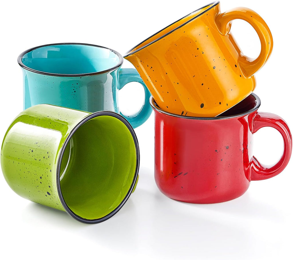 Set of 4 Large Ceramic Mugs with Handles, 16 oz, Vibrant Colors, Microwave & Dishwasher Safe, Perfect for Coffee