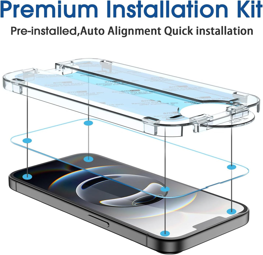 Auto-Alignment OneTouch for iPhone 17e / iPhone 16e [6.1''] Screen Protector + Camera Lens Protector, Tempered Glass
