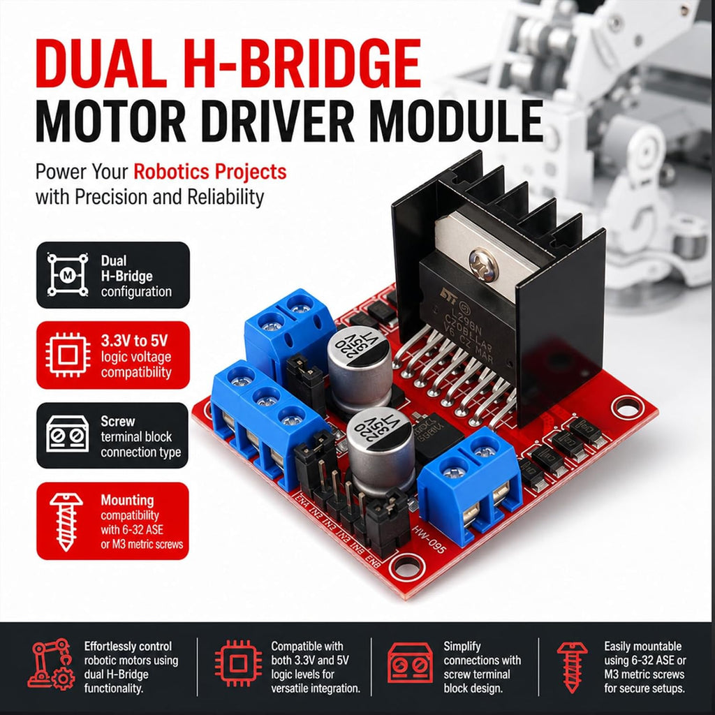 10-Pack L298N Motor Driver Dual H-Bridge, 3.3V/5V Logic