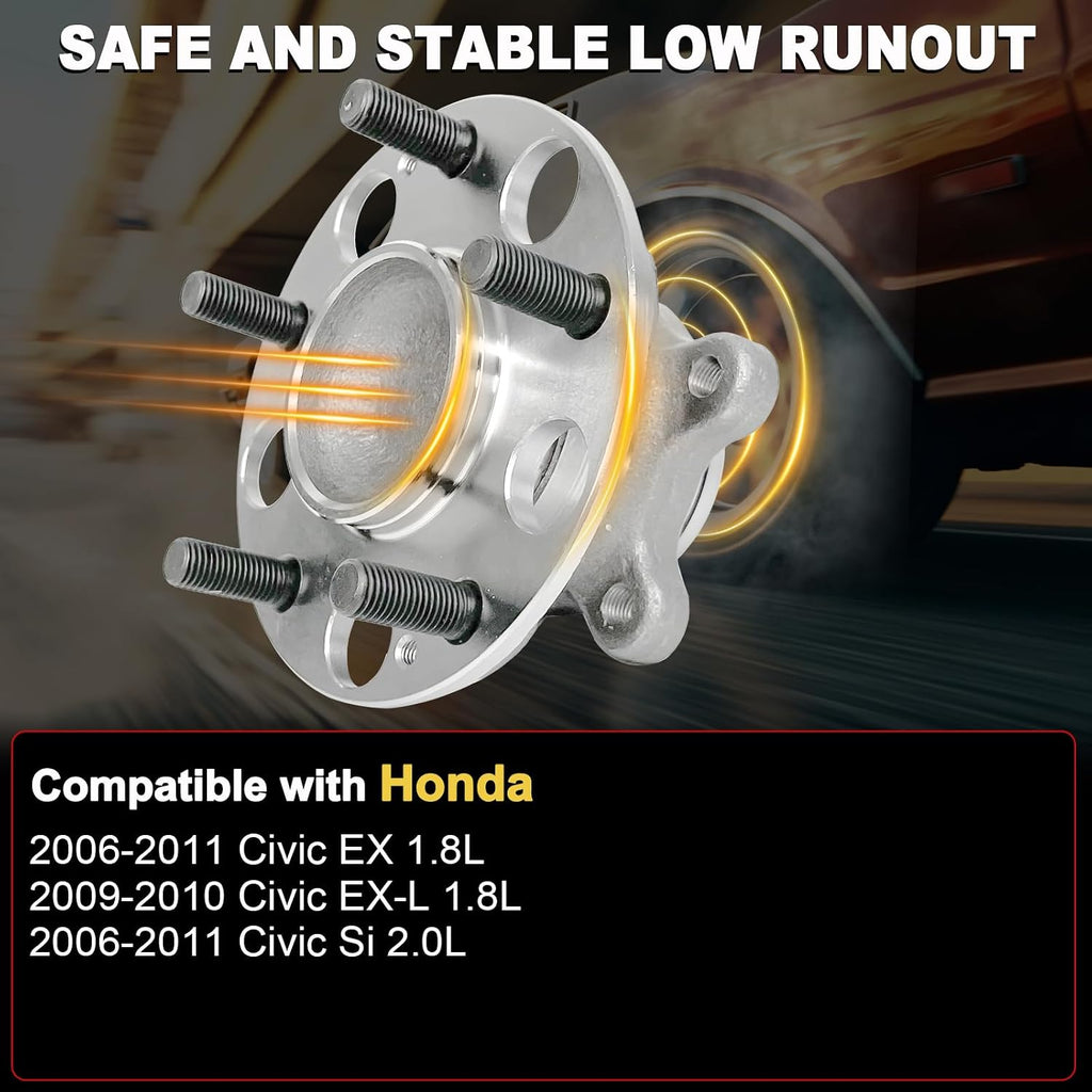 Pair 512256 Rear Wheel Bearing Hub Assembly Compatible with Honda Civic EX 1.8L 2006-2011, Civic EX-L 1.8L 2009-2010, Civic Si 2.0L 2006-2011, FWD Model Only, 5 Lugs