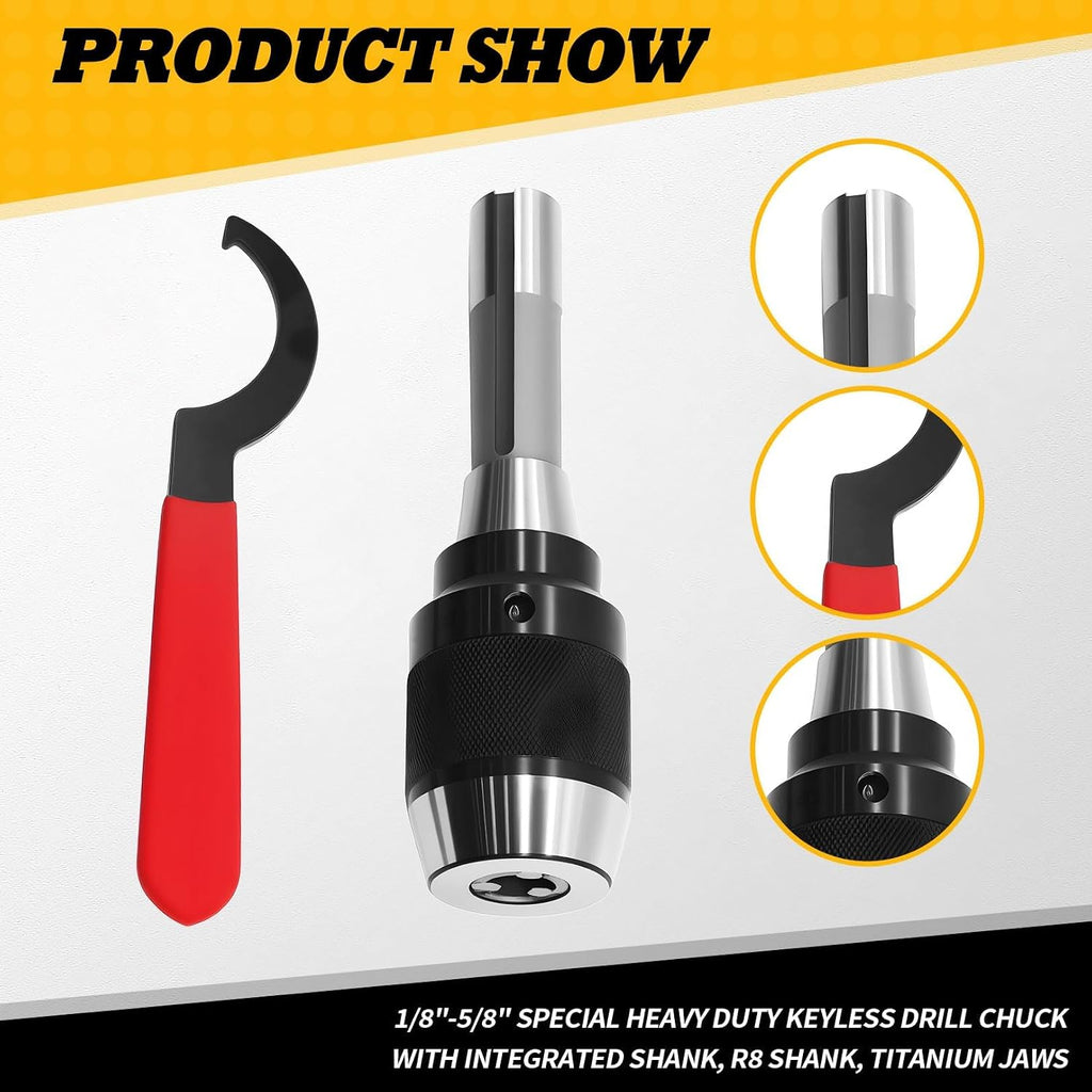 1/8"-5/8" Special Heavy Duty Keyless Drill Chuck with R8 Shank