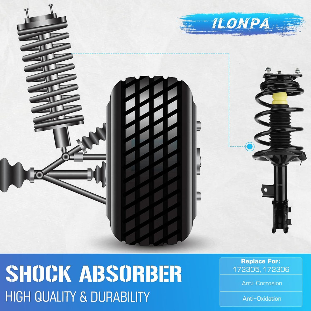 Front Struts Shocks w/Coil Springs for Hyundai Elantra 2007-2010, Strut Shock Absorbers Assembly 2008 2009 Replace for 172305 172306 1333355L 1333355R