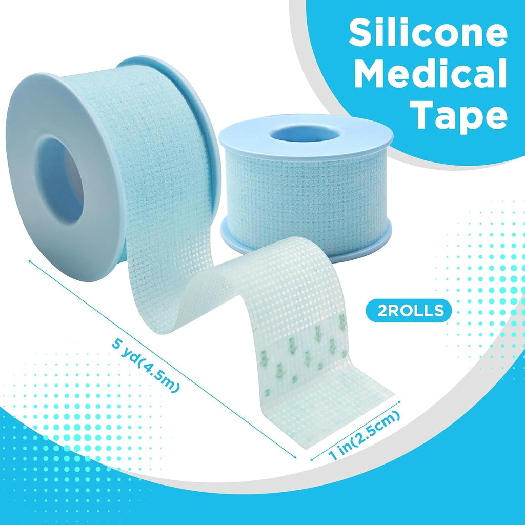 Silicone Medical Tape for Sensitive Skin 1" x 5yd 2 Rolls | Waterproof Surgical Tape for Secures Dressings and