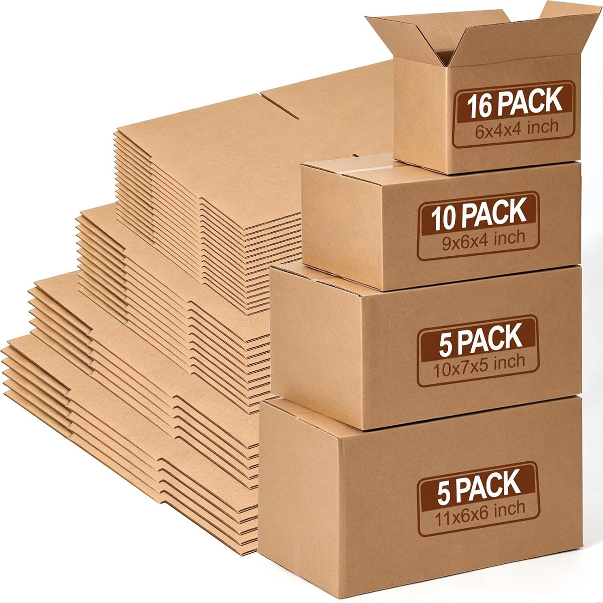 Assorted Sizes Shipping Boxes 36 Pack, Brown Corrugated Mailers