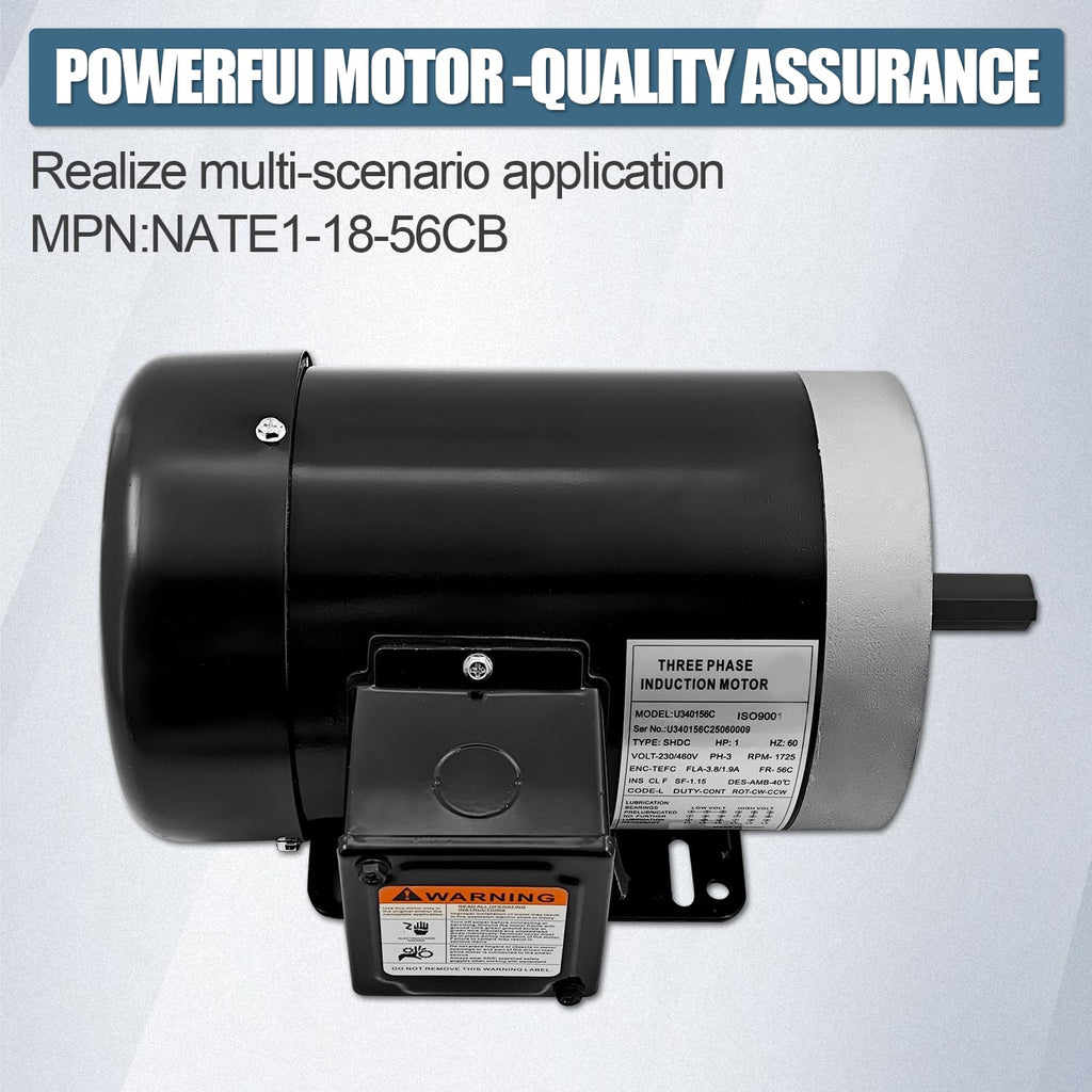 1 HP 3 Phase 56C Frame 1800 RPM TEFC Electric Motor
