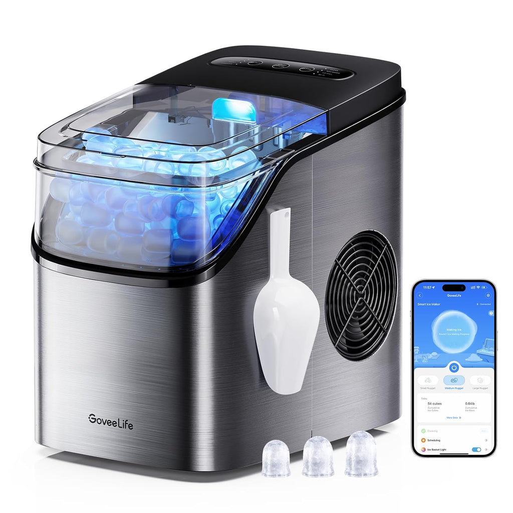 Smart Ice Maker, 9 Ice Cubes in 6 Mins 3 Sizes, 26lbs/Day, Silver