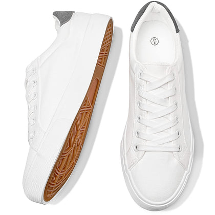 Mens White Tennis Shoes Canvas Sneakers for Men(White, US11)
