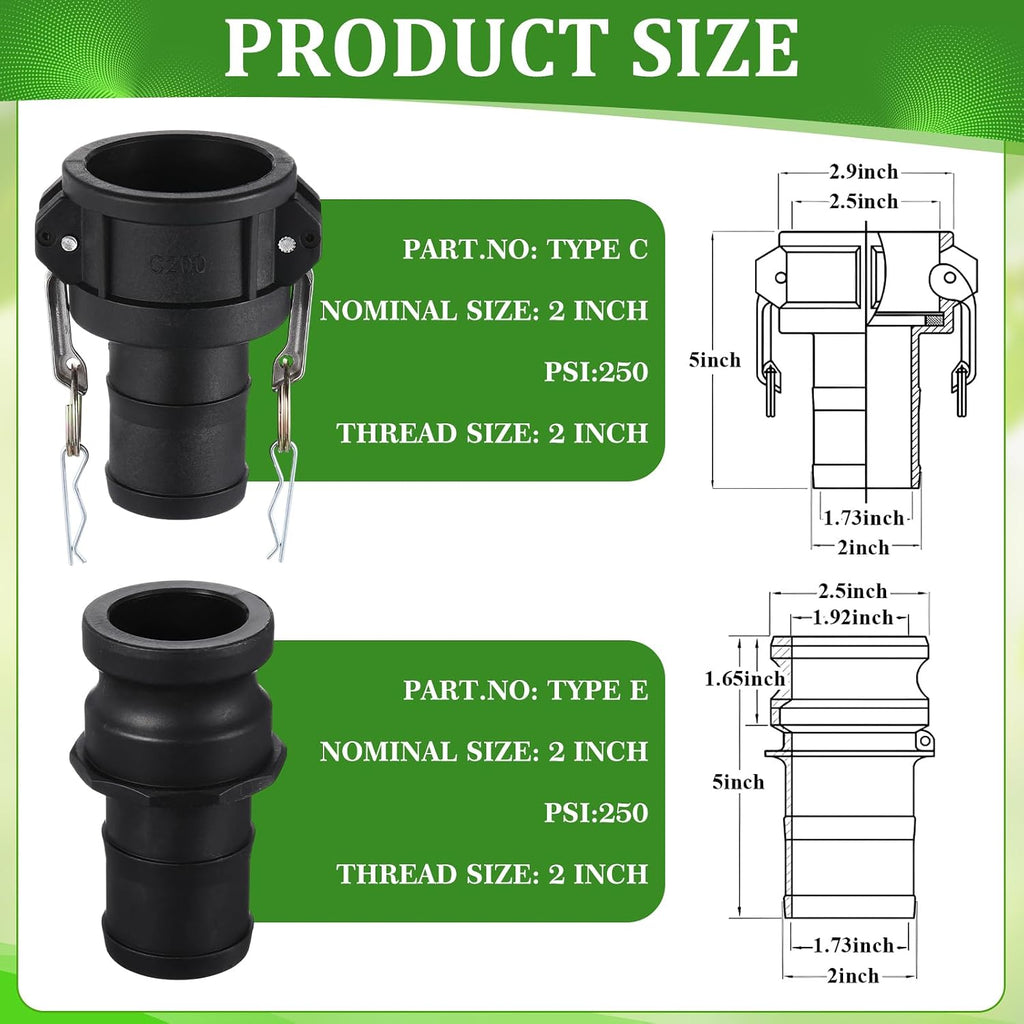 2 Set 2 Inch Camlock Fittings Type C&E