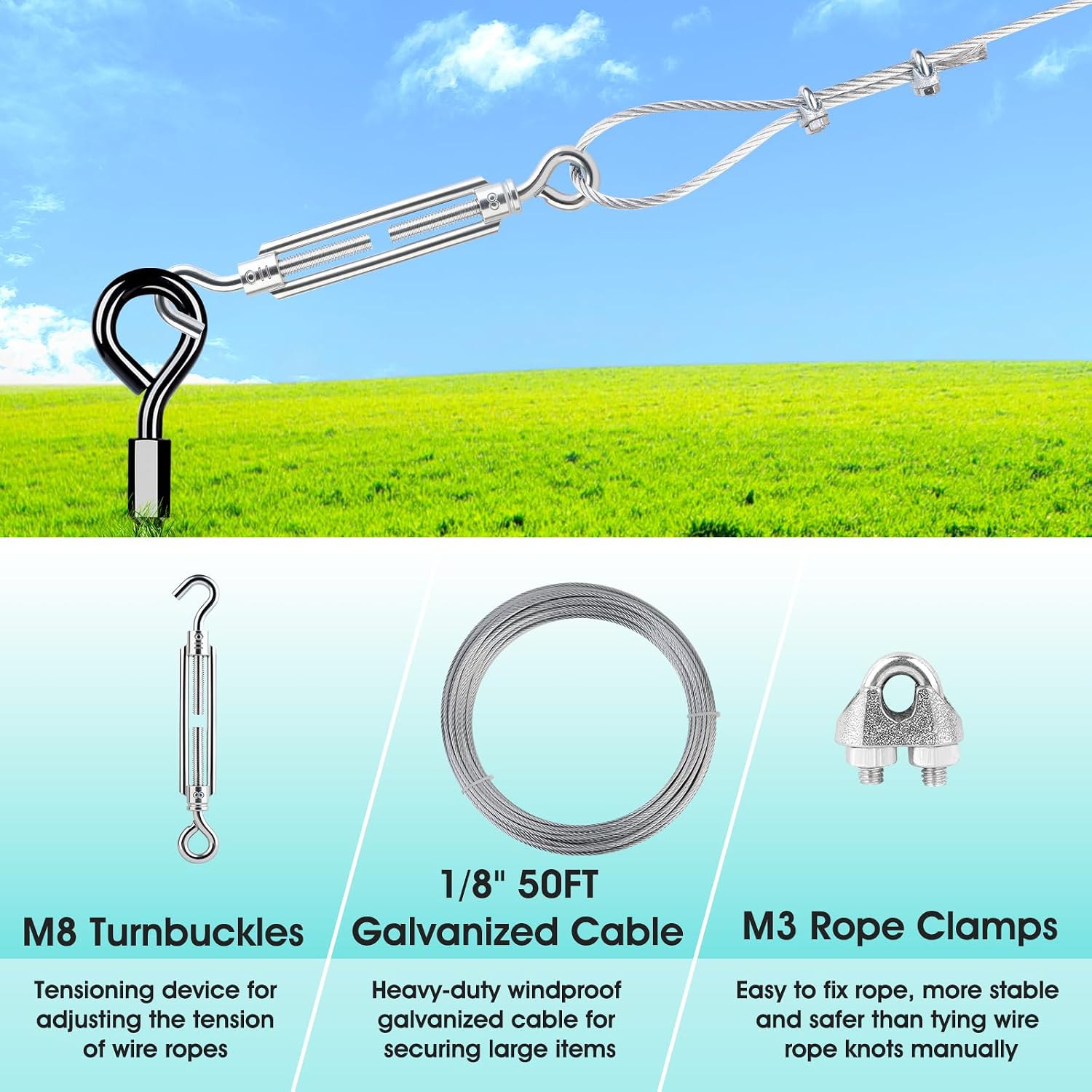 Ground Anchors Heavy Duty Shed Anchors Kit Mobile Home Anchor, 4x15in | Trampoline Anchors with 1/8" Galvanized Cable