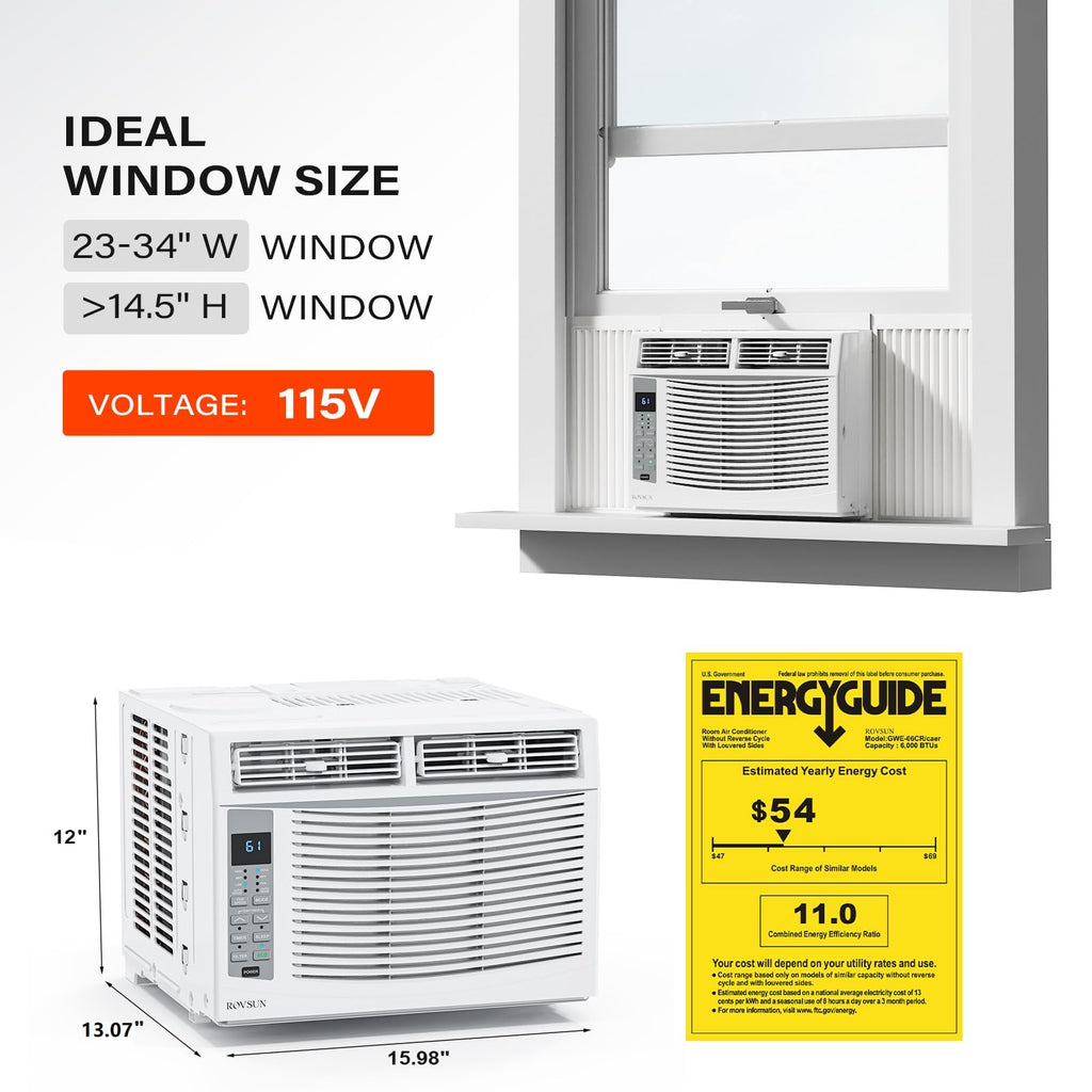Smart 6000 BTU Window Air Conditioner with WiFi, Energy Saving Window AC Unit with Remote & App Control & Timer