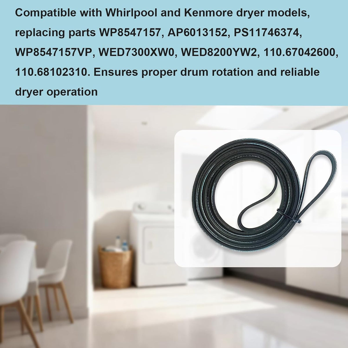 NEW Dryer Drive Belt WP8547157 8547157 Compatible With Whirlpool Kenmore