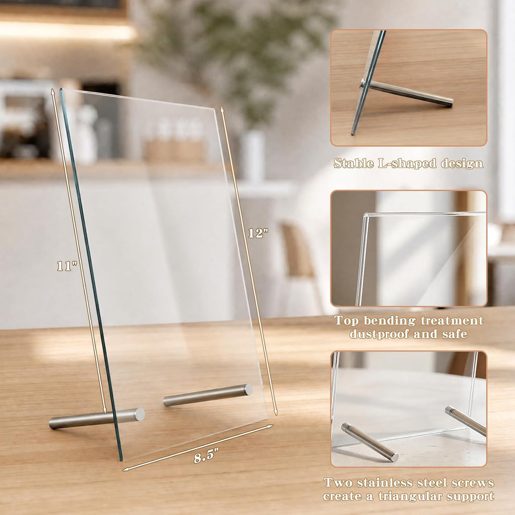 8.5×11 Acrylic Sign Holder,1Pack | Double-sided display,L-shaped design,Double-sided protective film,Versatile for