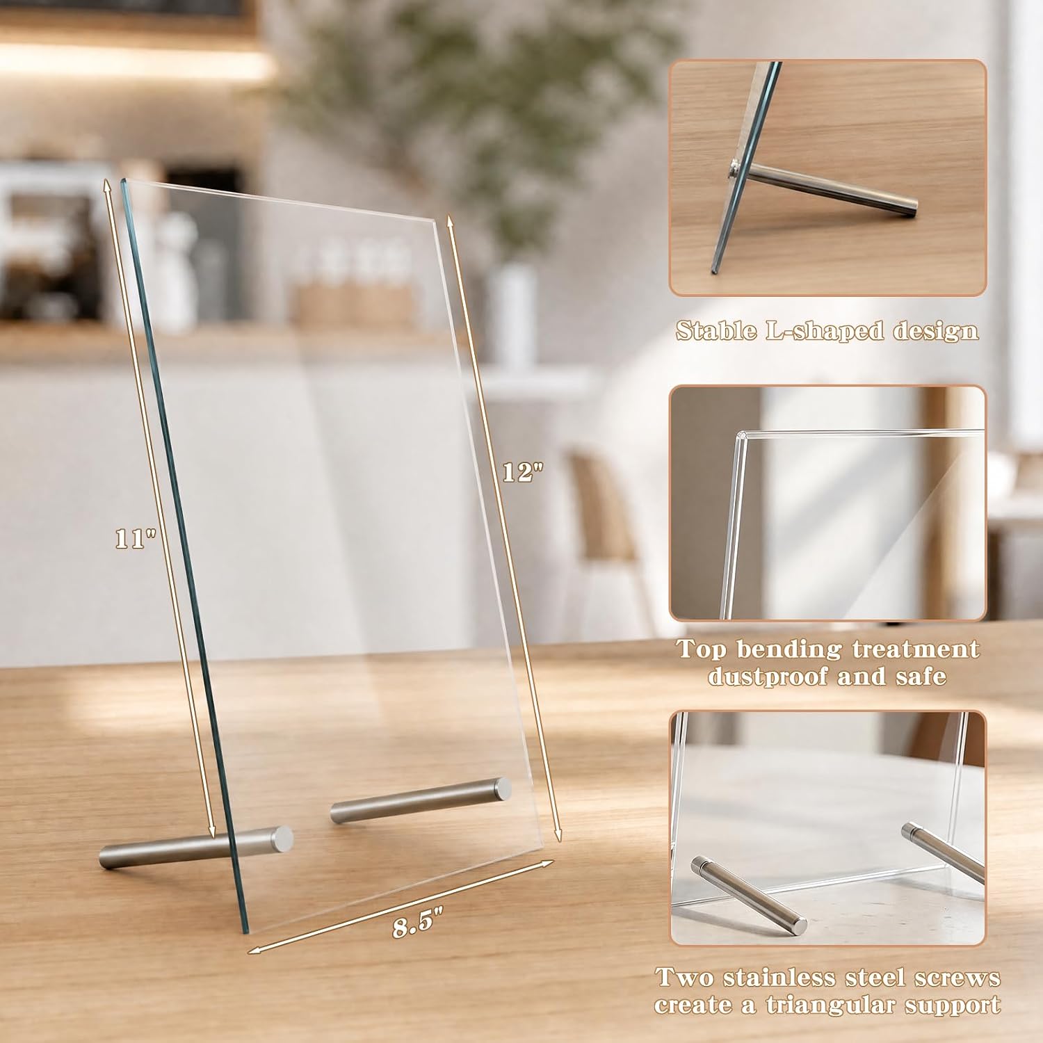 8.5×11 Acrylic Sign Holder,1Pack | Double-sided display,L-shaped design,Double-sided protective film,Versatile for