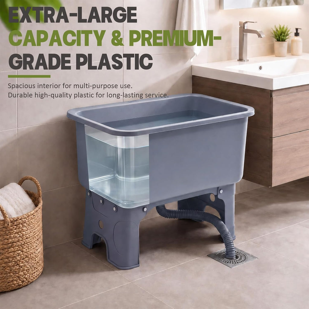 24 Inch Mop Sink Plastic Utility Basin with Raised Stand and Drain Hose