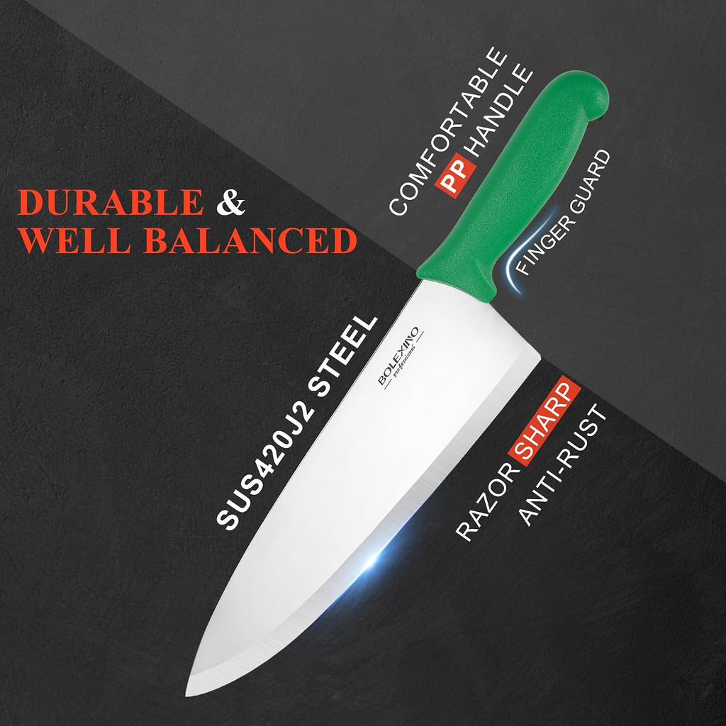 10" Professional Chef Knife, High Carbon Steel, Ergonomic (Green)