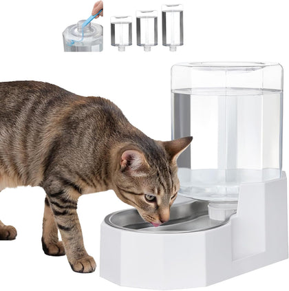 Large Dog Water Dispenser: 4L Stainless Steel Gravity Cat Water Feeder - Quiet Refill - No Power Needed - for Kittens