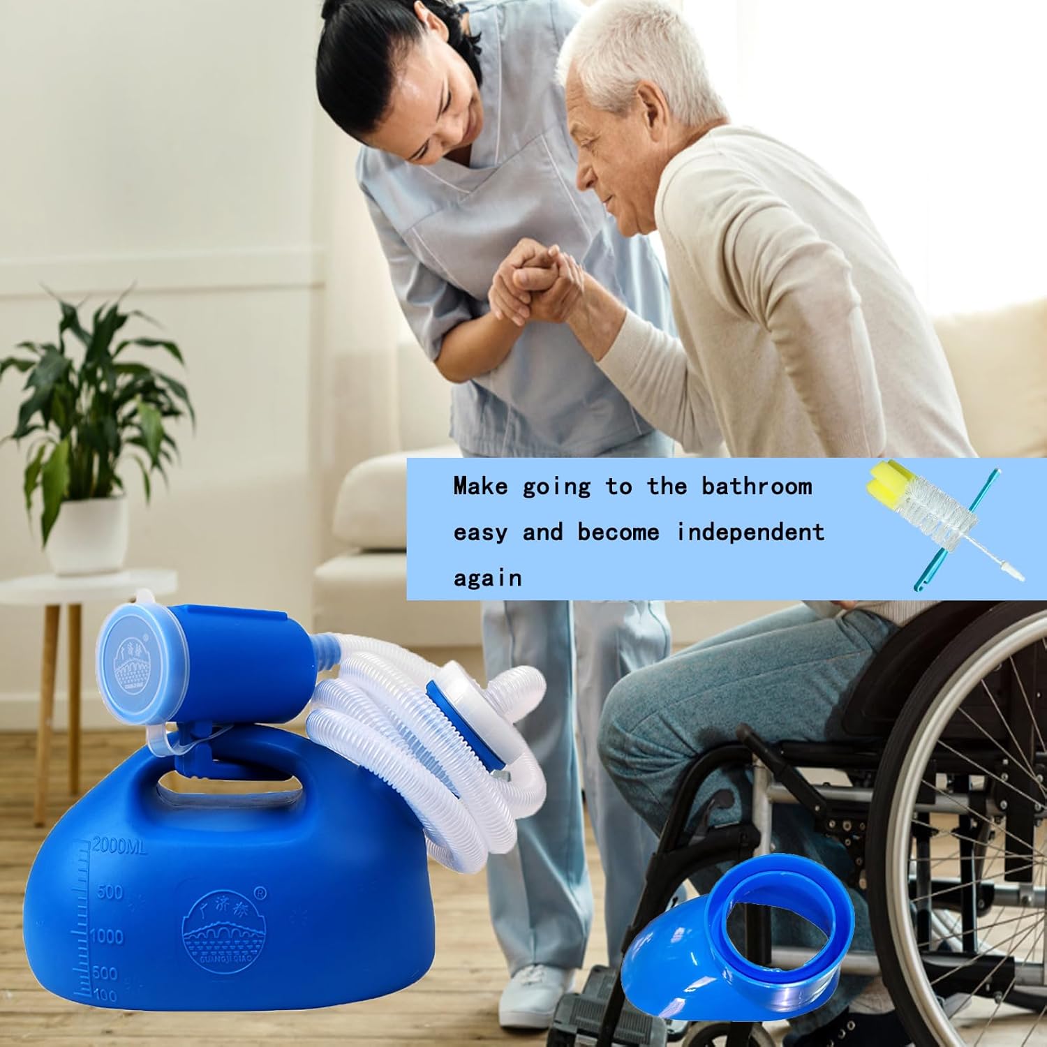 2000ML Portable Urinal for Men and Women, Spill Proof Urine Bottles for Men, Thick Large Pee Bottle with Long Tube